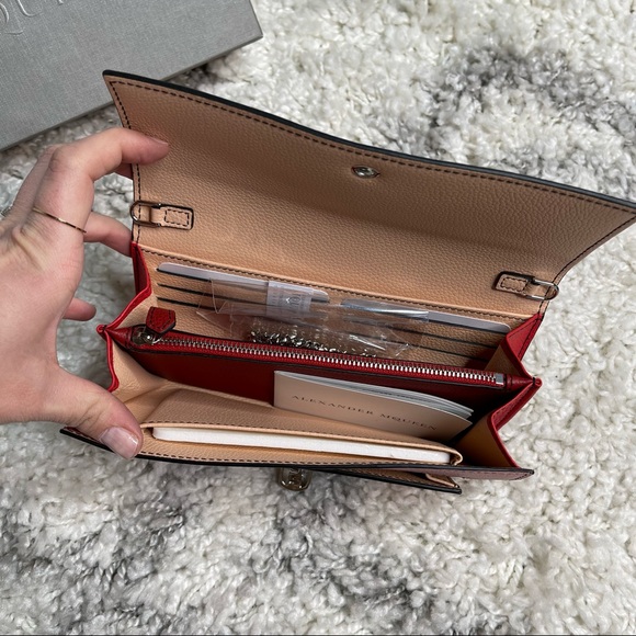 Alexander McQueen Skull Wallet Crossbody Bag on Silver Chain Leather Pink - Picture 7 of 17